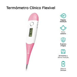TERMOMETRO DIGITAL FLEXIVEL COM MEDICAO RAPIDA - ROSA